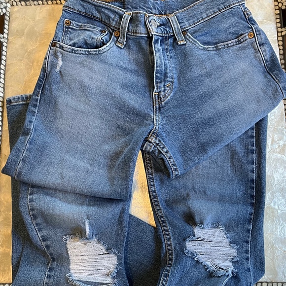 LEVI’S 511 SIZE 28X32 RETRO DISTRESSED RIPPED AND FABULOUS, MED BLUE DENIM WASH - Picture 1 of 10